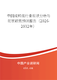 中國咸鴨蛋行業(yè)現(xiàn)狀分析與前景趨勢預(yù)測報告(2026-2032年) 中國咸鴨蛋行業(yè)現(xiàn)狀分析與前景趨勢預(yù)測報告(2026-2032年)